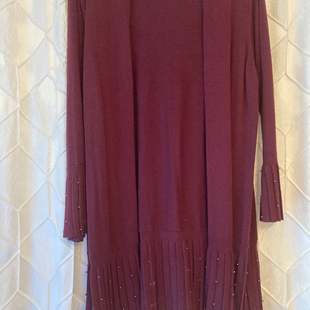 Burgundy cardigan sweater with bead detail and pleats - Chico's size 3